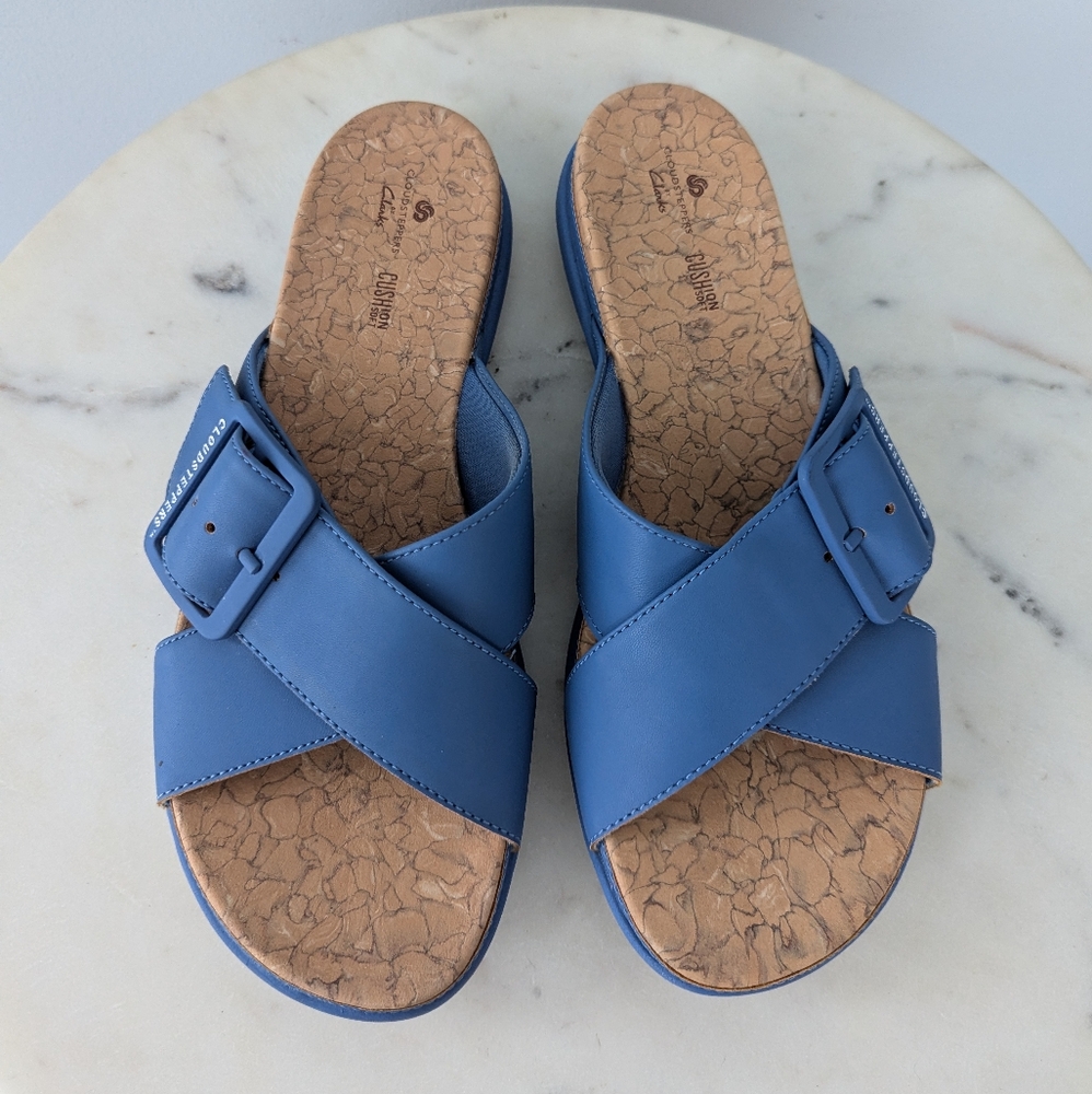 Clarks Cloudsteppers Women's Blue Casual Slide Sandals - Picture 2 of 10